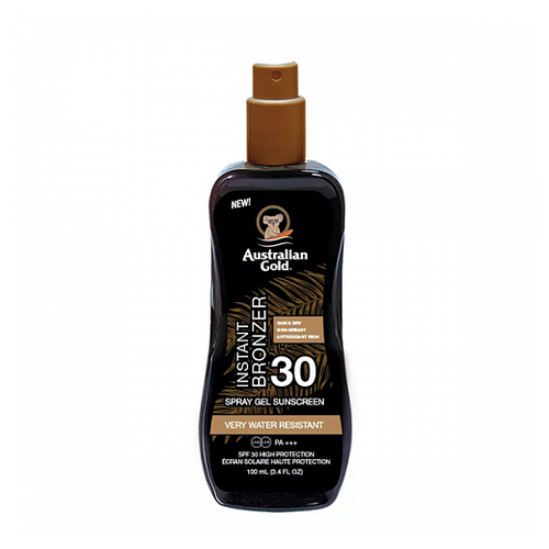 Australian Gold SPF 30 Spray Gel BRONZER защита для загара на солнце c бронз.(100 мл) водостойкий солнцезащитный спрей гель с фактором защиты spf 30 australian gold instant bronzer