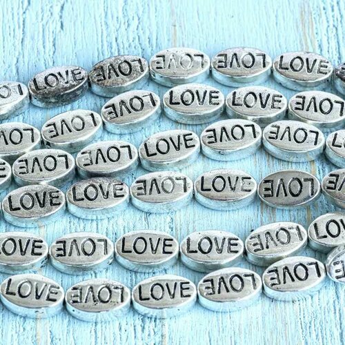 Бусины металлические Love 20 шт, цвет античное серебро, 10x6x4 мм