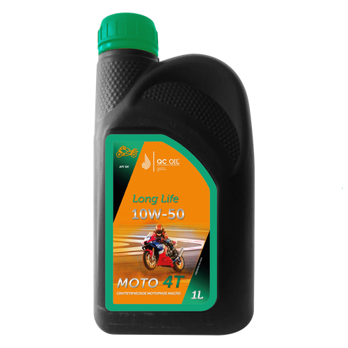 Моторное масло 10W-50 QC OIL Long Life 1л для мотоциклов 4Т синтетическое металлоплакирующее