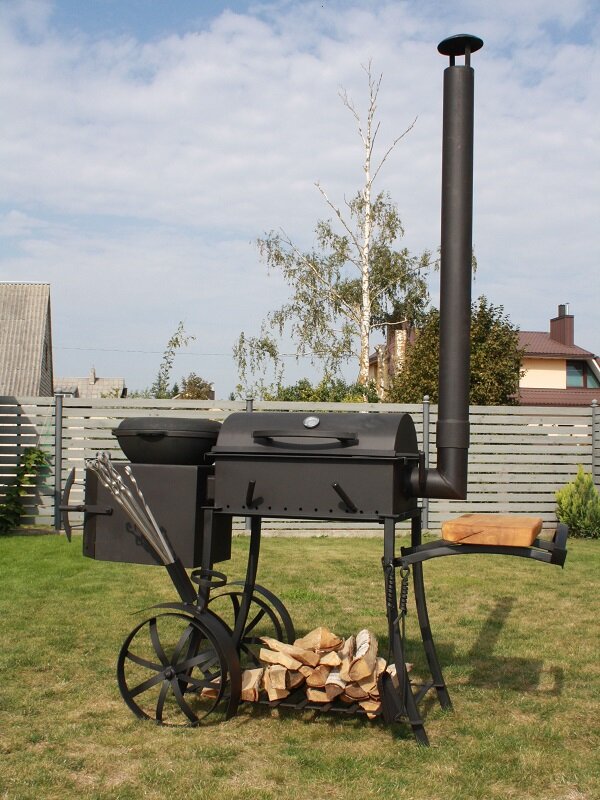 Гриль барбекю для улицы, сада, заднего двора, гриль на углях, с столиком и одним дымоходам GMAH-9