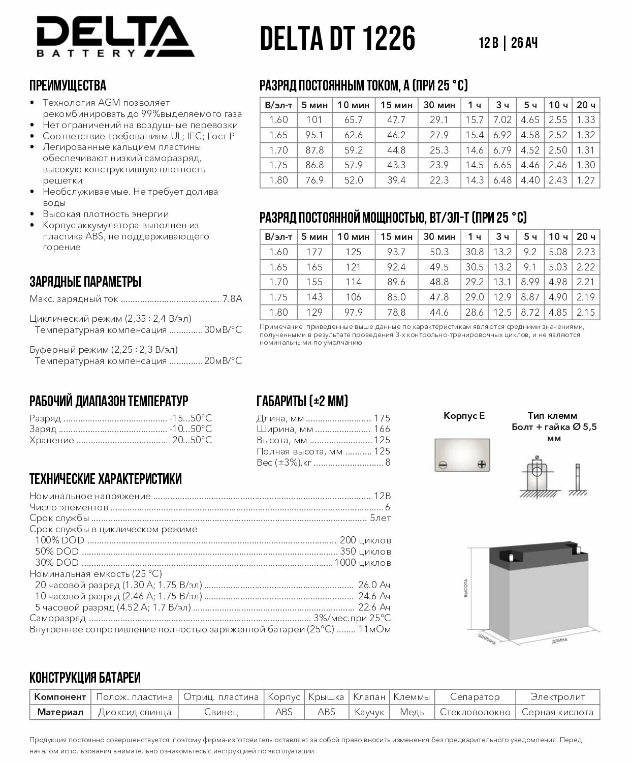 Аккумуляторная батарея DELTA Battery DT 1226 12В 26 А·ч - фото №9