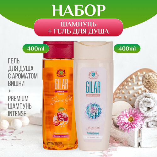 Набор шампунь для волос женский с ароматом крокуса и гель для душа с ароматом вишни GILAR 400 мл