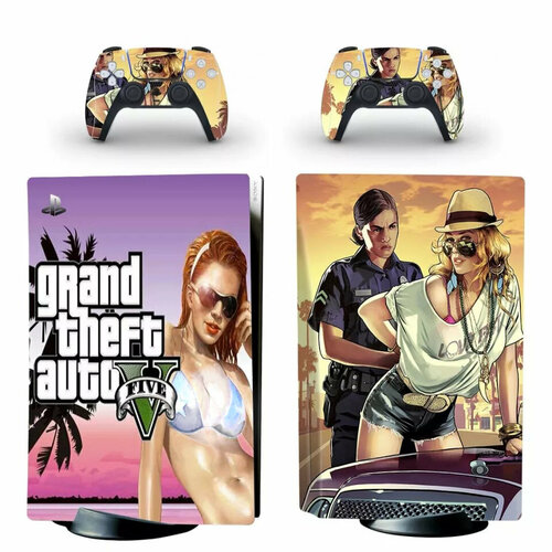 Наклейка защитная на игровую консоль Sony PlayStation 5 Disc Edition GTA V полный комплект геймпады наклейка для игровой приставки sony playstation 5 disc edition spider man полный комплект геймпады