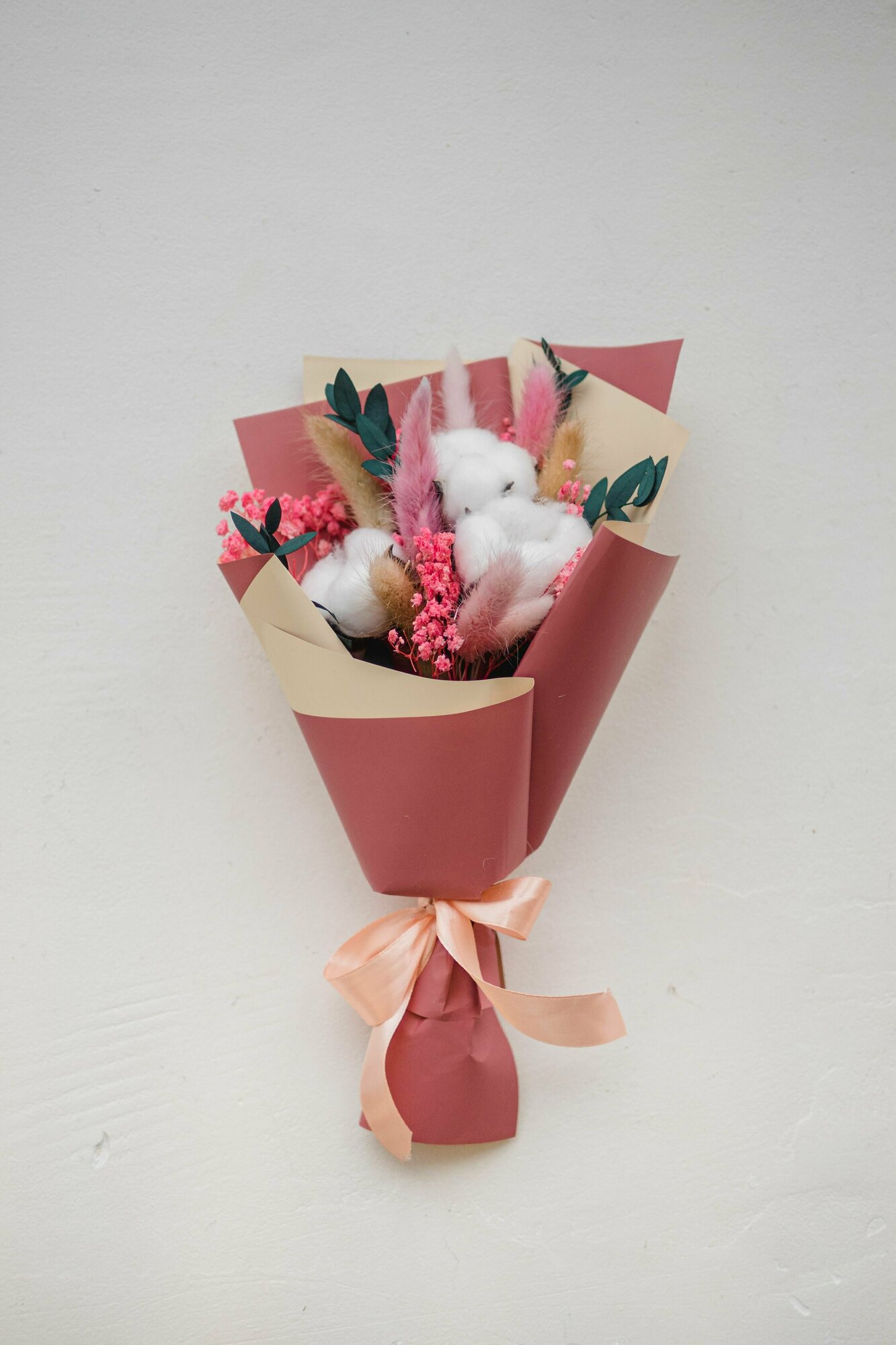 Долговечный букет сухоцветов Стабилизированные цветы Подарок на 1 Сентября( цветы, хлопок, лагурус, эвкалипт, лен, фаларис, подарочная упаковка)