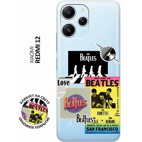 Силиконовый чехол с принтом Beatles Stickers для Xiaomi Redmi 12 / Сяоми Редми 12 силиконовый чехол на xiaomi redmi 12 сяоми редми 12 с 3d принтом yuri gagarin stickers прозрачный