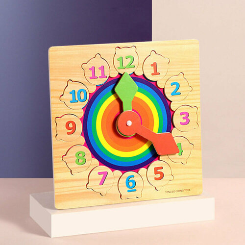 Часы рамка-вкладыш детские Радуга, деревянные, съемные цифры