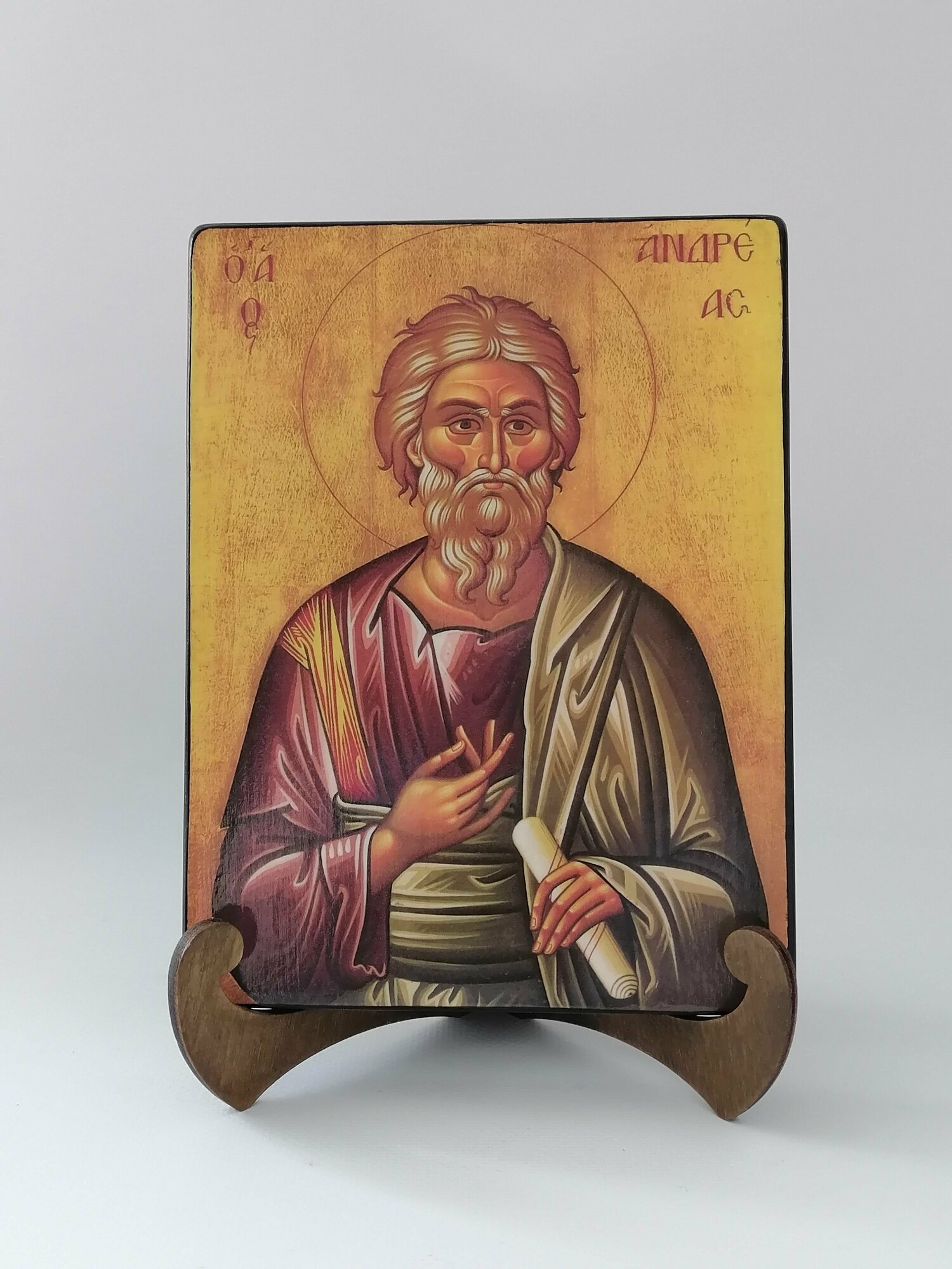 Икона на дереве ручной работы - Святой апостол Андрей Первозванный, арт И026-1, 15х20х1,8 см