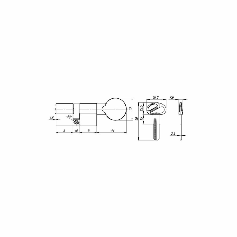 Цилиндровый механизм Fuaro (D-PRO502) D-PRO5002 Knob 60 (25+10+25) BL черный 5Key