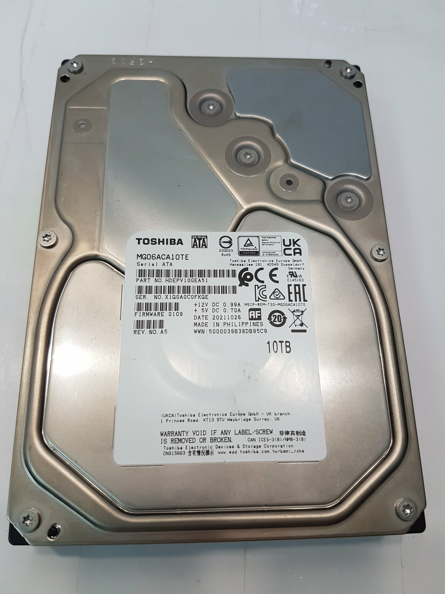 Жёсткий диск HDD 10 Tb SATA 6Gb/s Toshiba MG07ACA10TE 3.5" 7200rpm 256Mb sn X1Q0A0C0FkQE