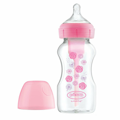 Бутылочка DR. BROWN'S Options+ 270 мл с широким горлышком с розовыми цветами
