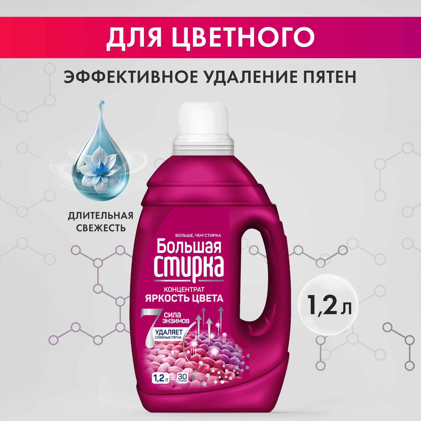 Большая Стирка Гель для стирки цветного белья, Порошок жидкий 1,2 л