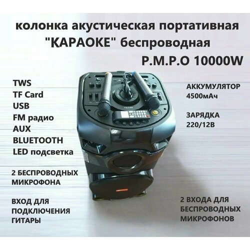 Колонка акустическая Караоке TWS W1501 Р М Р О 10000W 2 микрофона Пульт USB TF card AuxFMПодключение гитары 34270₽