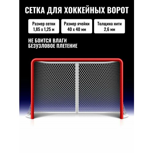 Сетка для хоккейных ворот 1,85 х 1,25 м нить 2,6 мм