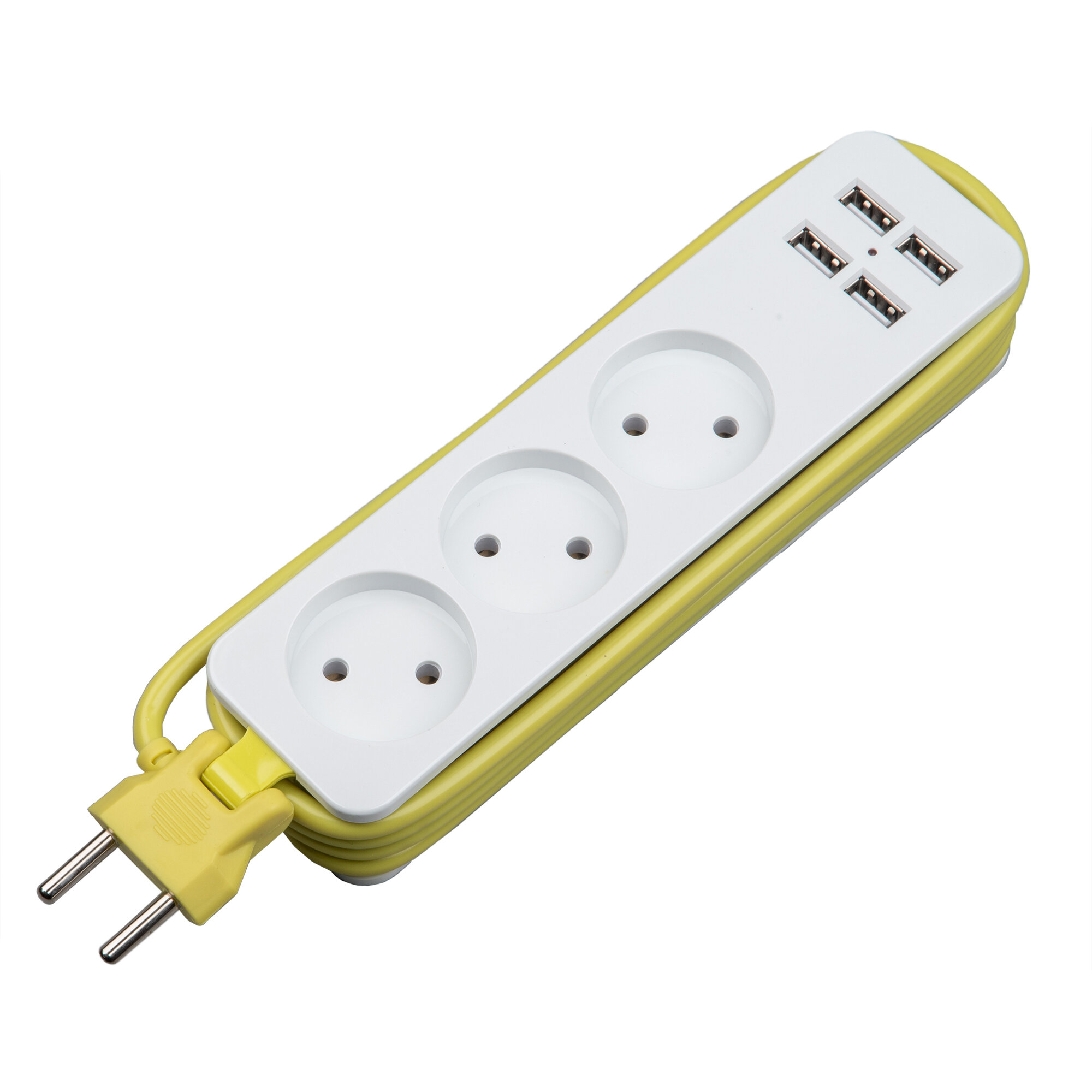 Удлинитель Uniel. серии Travel. S-CT3-1.8U WHITE-GREEN. Шнур 1.8м. 3 гнездa. 10A. б-з. 4USB3.1A. UL-00011136