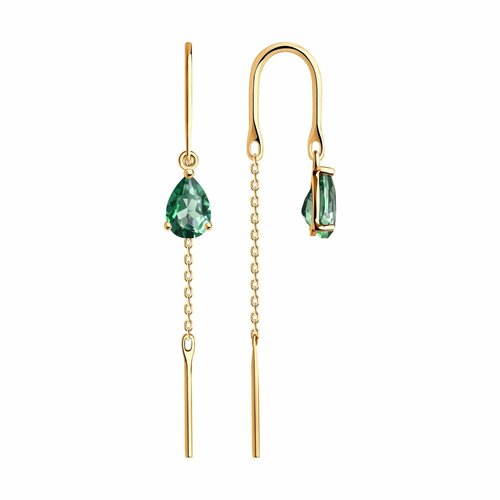фото Серьги цепочки diamant online, красное золото, 585 проба, топаз, длина 4.5 см, , бирюзовый