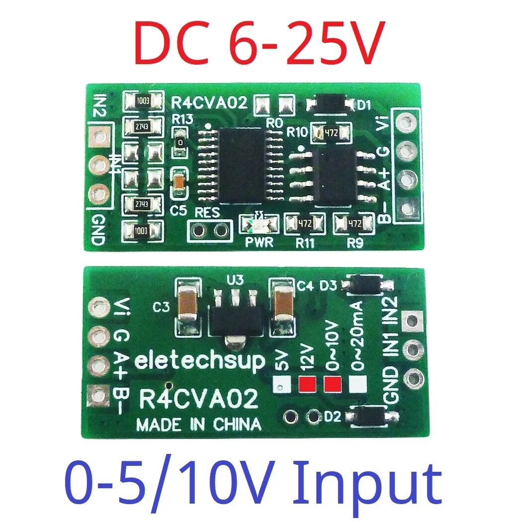 Входной сигнал 4-20 мА 0-5 в 0-10 В 4-25VDC R4CVA02 Mini 2CH Modbus RTU RS485 A/D преобразователь