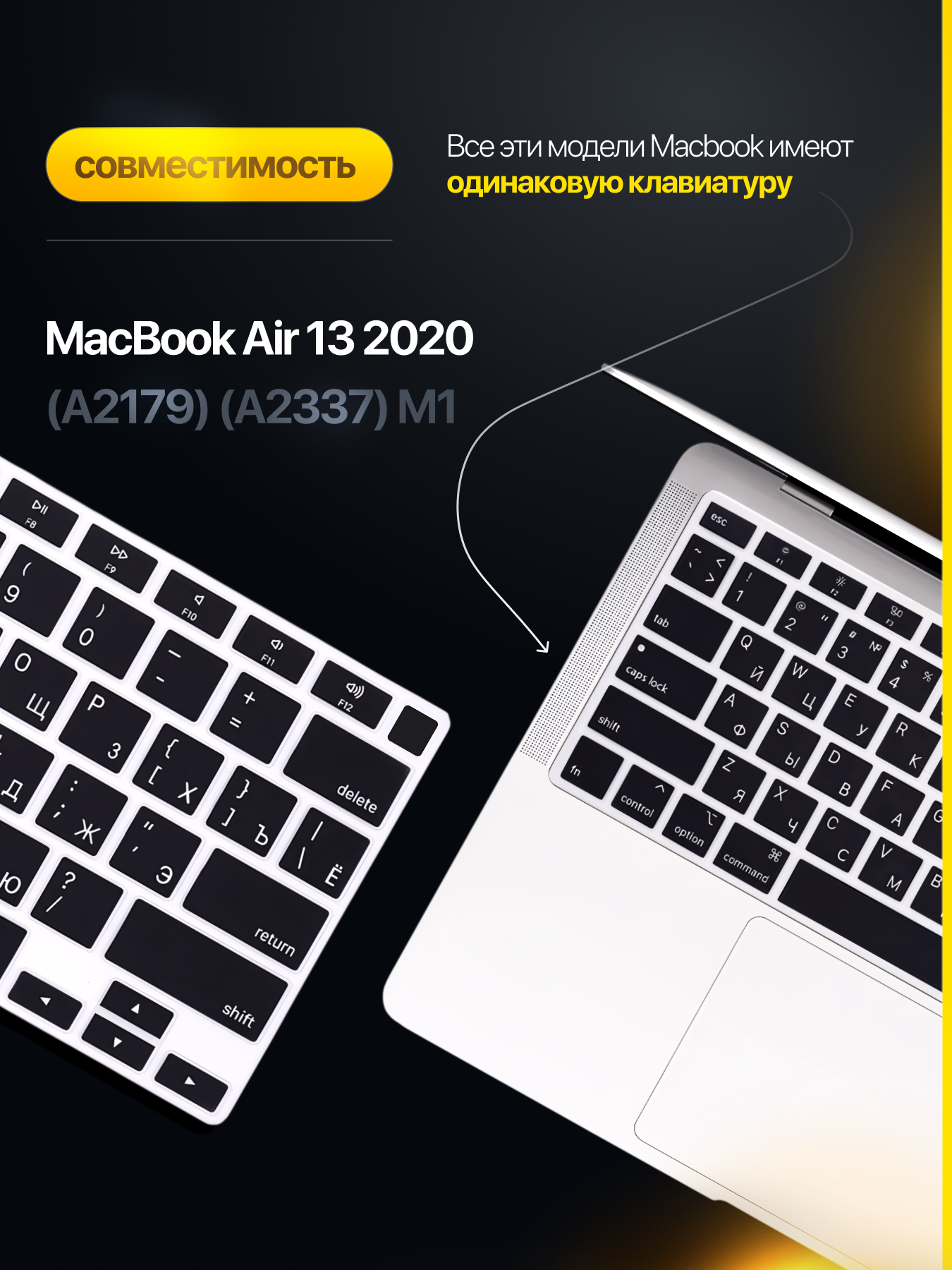 Накладка на клавиатуру для Macbook Air 13 2020 US, силиконовая, черная — фото 1