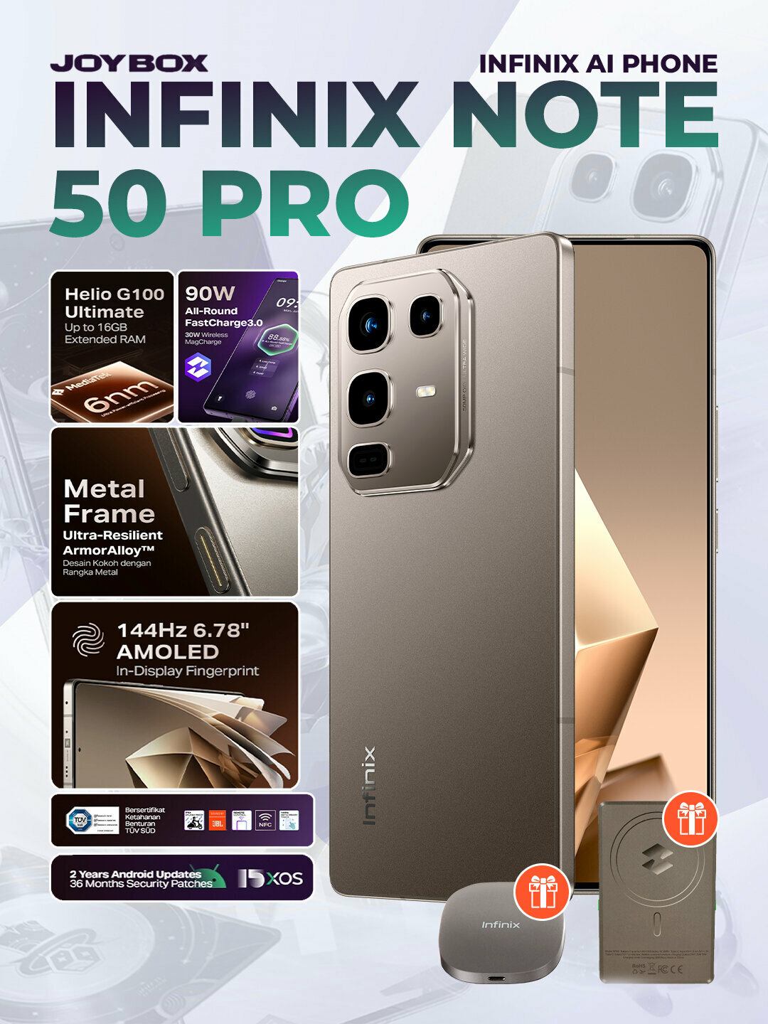 Смартфон Infinix Note 50 Pro, 12+12/256Гб, AMOLED 144Гц, 5200mAч 90W, беспроводная зарядка