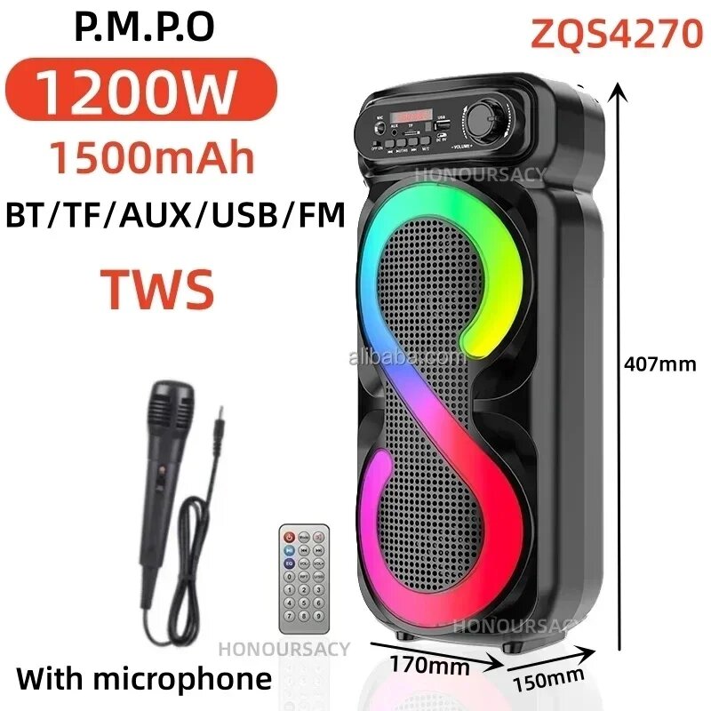 Беспроводная Bluetooth-колонка с микрофоном, 1200 Вт