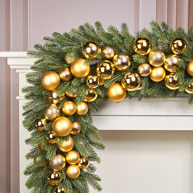 Гирлянда из елочных шаров Золотистые Искры - Winter Gems 180*17 см пластик