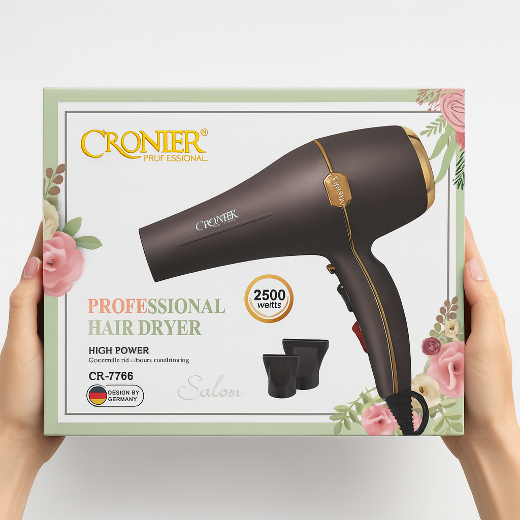 Профессиональный фен Cronier CR-7766, 2500Вт, с насадками, розовый/фиолетовый