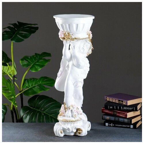 Фигурное кашпо Ангел с розами бело-золотой 18 л 24х27х70см 3445₽