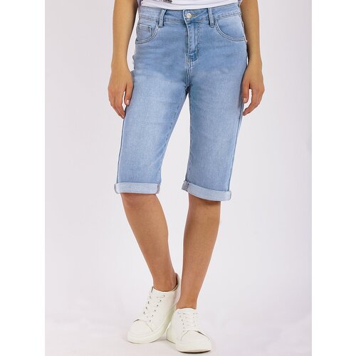 фото Бриджи летние, повседневный стиль, стрейч, размер 33, голубой fashion jeans