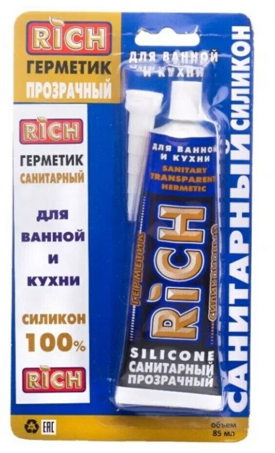 Герметик RICH санитарный Силиконовый Прозрачный 85 мл