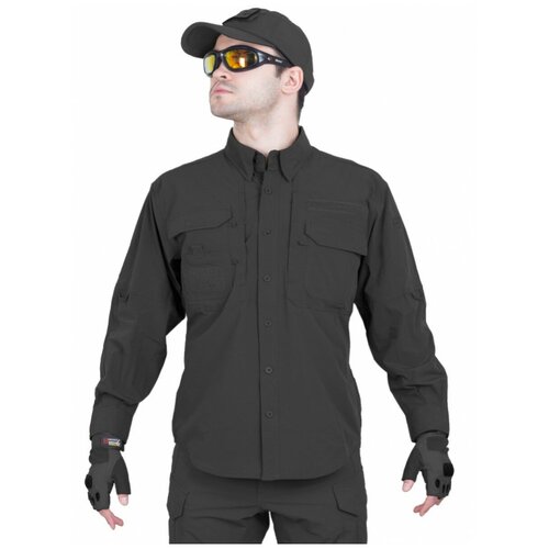 фото Легкая тактическая мужская рубашка gongtex traveller shirt, полиэстер-эластан, цвет черный (black)-xxl