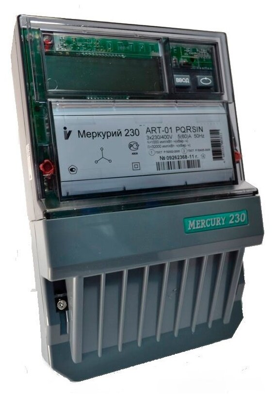 Счетчик электроэнергии трехфазный многотарифный электронный Меркурий 230ART-01 PQRSIN (тарифицированный на 1 тариф) - фотография № 1