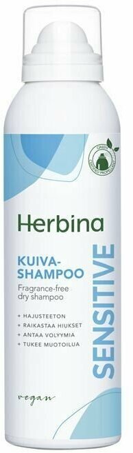 Сухой шампунь для волос Herbina Sensitive без отдушки для чувствительной кожи 200 мл (из Финляндии)