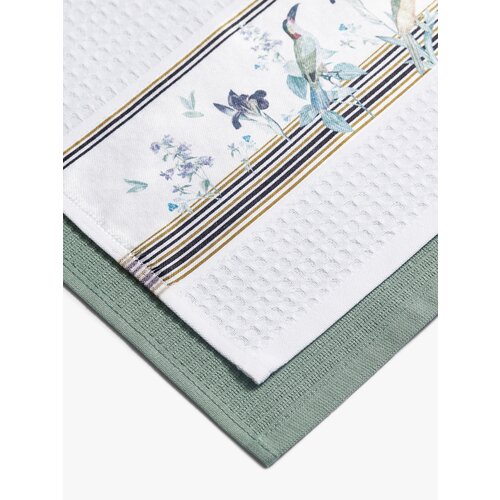 Комплект кухонных полотенец Linens Silvia, 40x60см, белый/зеленый