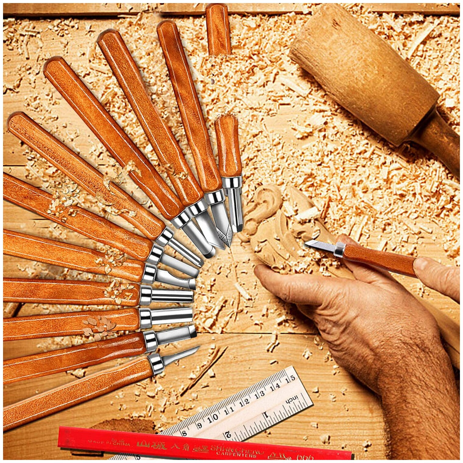 Набор стамесок / ножей / резцов для резьбы по дереву глине воску 12 ук в футляре