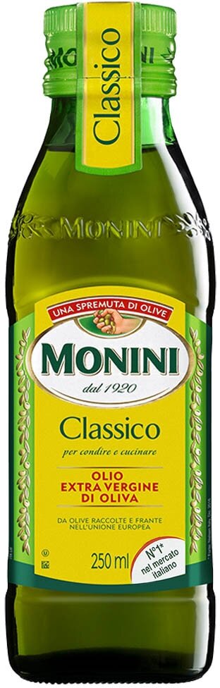 Масло оливковое Monini Classico Extra Virgin нерафинированное высшего сорта первого холодного отжима Экстра Вирджин, 0,25л