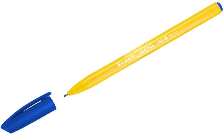 16601/50 Bx Ручка шариковая Luxor "InkGlide 100 Icy" синяя, 0,7мм, трехгран, оранжевый корпус