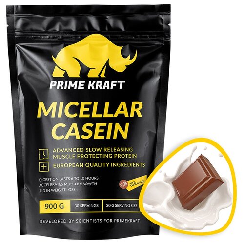 Протеин Prime Kraft Micellar Casein, 900 гр., молочный шоколад протеин bombbar pro casein 900 гр клубничный молочный коктейль