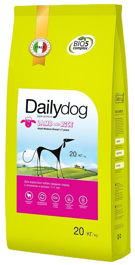 Сухой корм Dailydog Adult Medium Breed lamb and rice для взрослых собак средних пород с ягненком и рисом - 20 кг