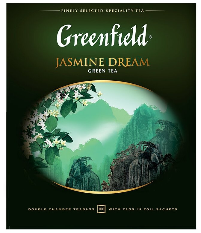 Чай GREENFIELD (Гринфилд) "Jasmine Dream" ("Жасминовый сон"), зеленый с жасмином, 100 пакетиков в конвертах по 2 г, 0586-09