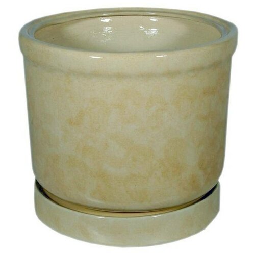 Горшок для цветов керамический с поддоном Цилиндр №5 бежевый 19л большой напольный + Дренаж 1л+1л
