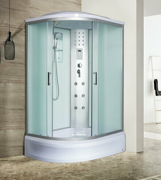 фото Гидромассажная душевая кабина River DUNAY 120х80х24 угловая правая с матовым стеклом низким поддоном и крышей