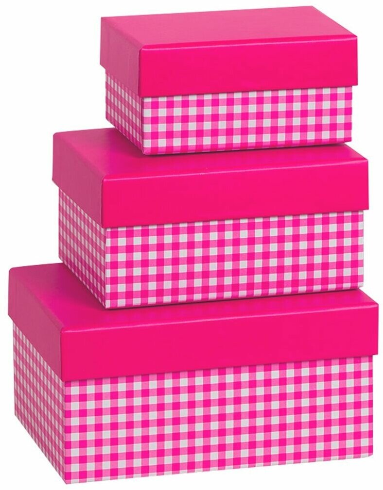 Набор подарочных коробок Riota Стильная клетка, розовый, 16*12*8 см, 3 шт.