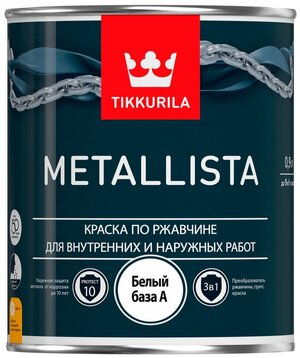 Краска алкидная (А) Tikkurila Metallista глянцевая белый 0.9 л 1 кг