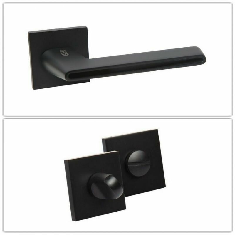 Комплект ручек для дверей Palidore А-530_BLACK_W черный (ручка + завертка WC)