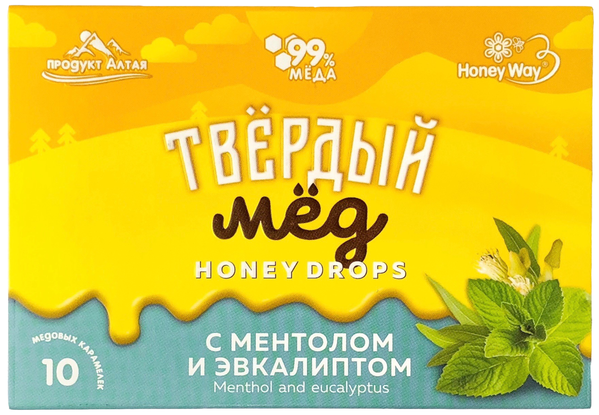 Мёд твёрдый с ментолом и эвкалиптовым маслом HoneyWay 30 г - фотография № 1