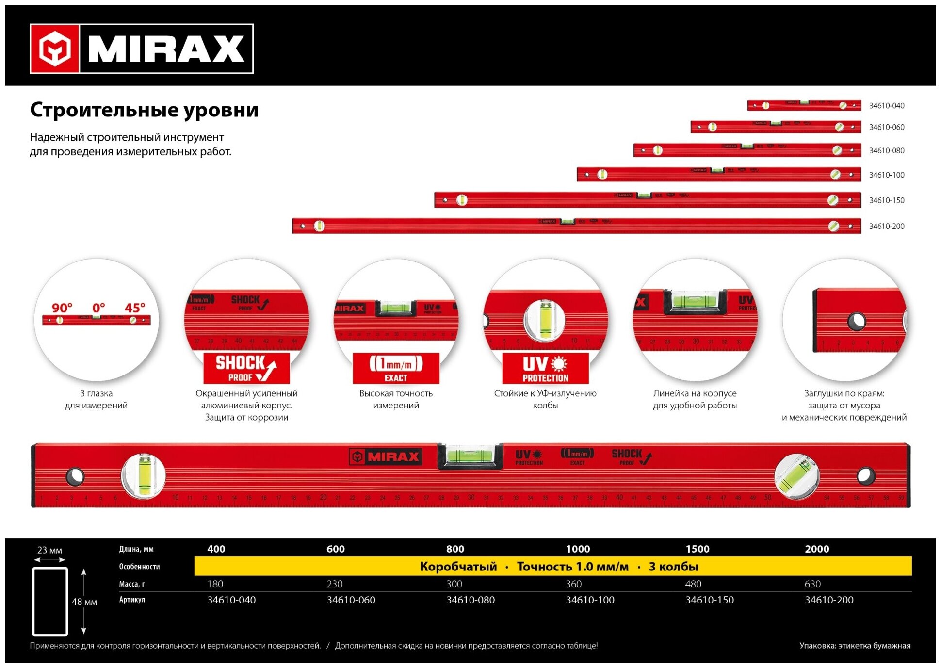 MIRAX 2000 мм уровень строительный