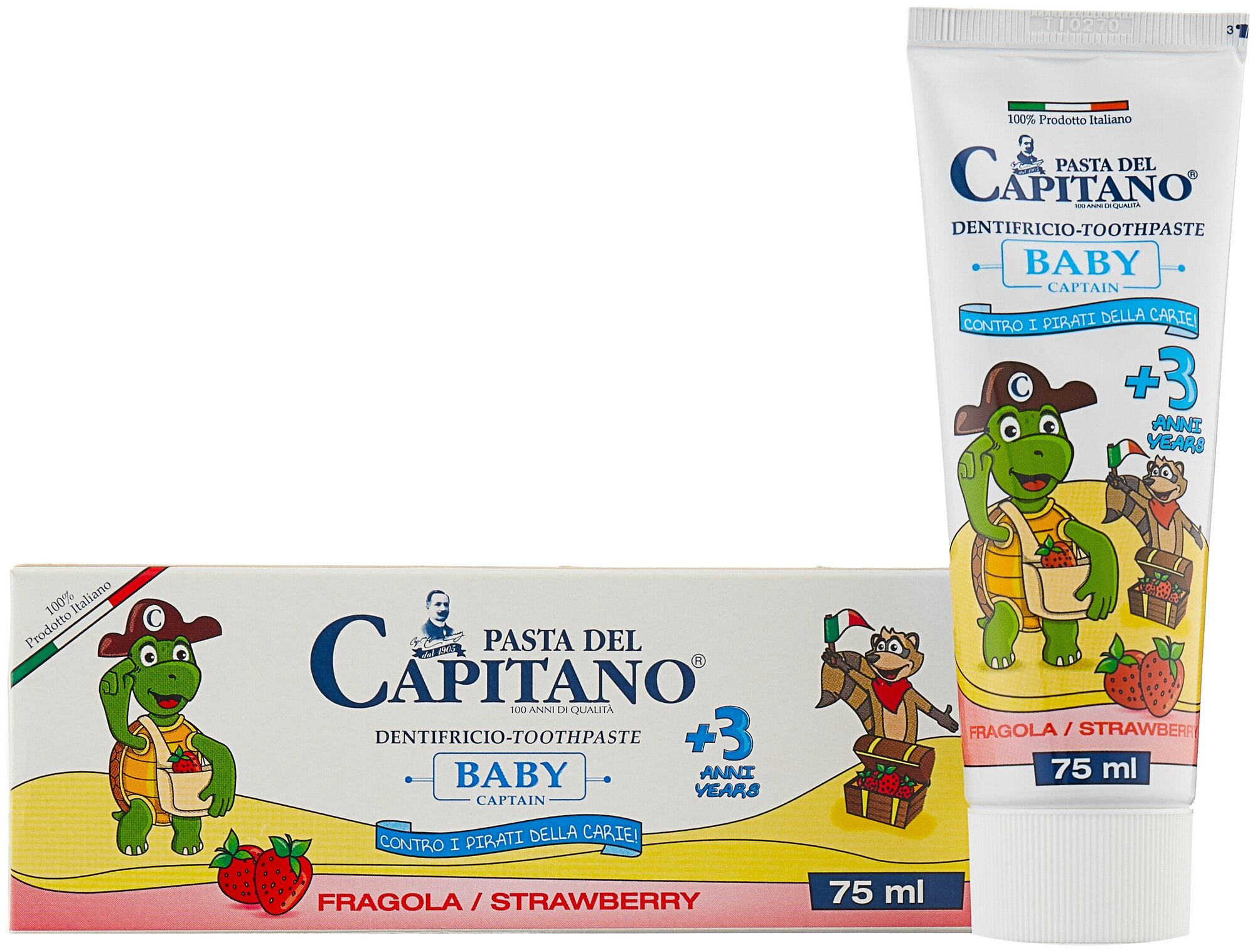 Pasta del Capitano Baby Strawberry +3 Детская зубная паста со вкусом клубники, 75 мл