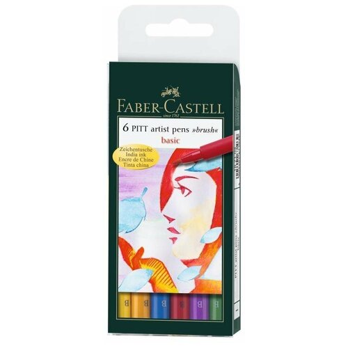 Faber-Castell набор капиллярных ручек Pitt Artist Pens brush Basic 6 цветов (167103), 6 шт.