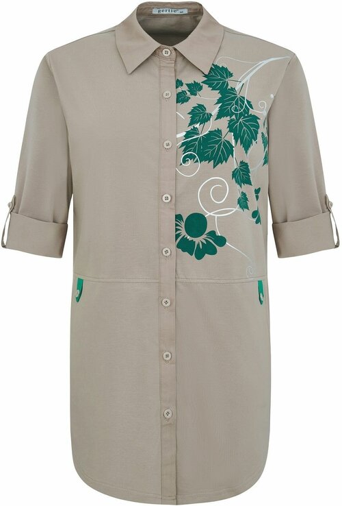 Рубашка  Gertie, классический стиль, полуприлегающий силуэт, карманы, флористический принт, размер 44, бежевый