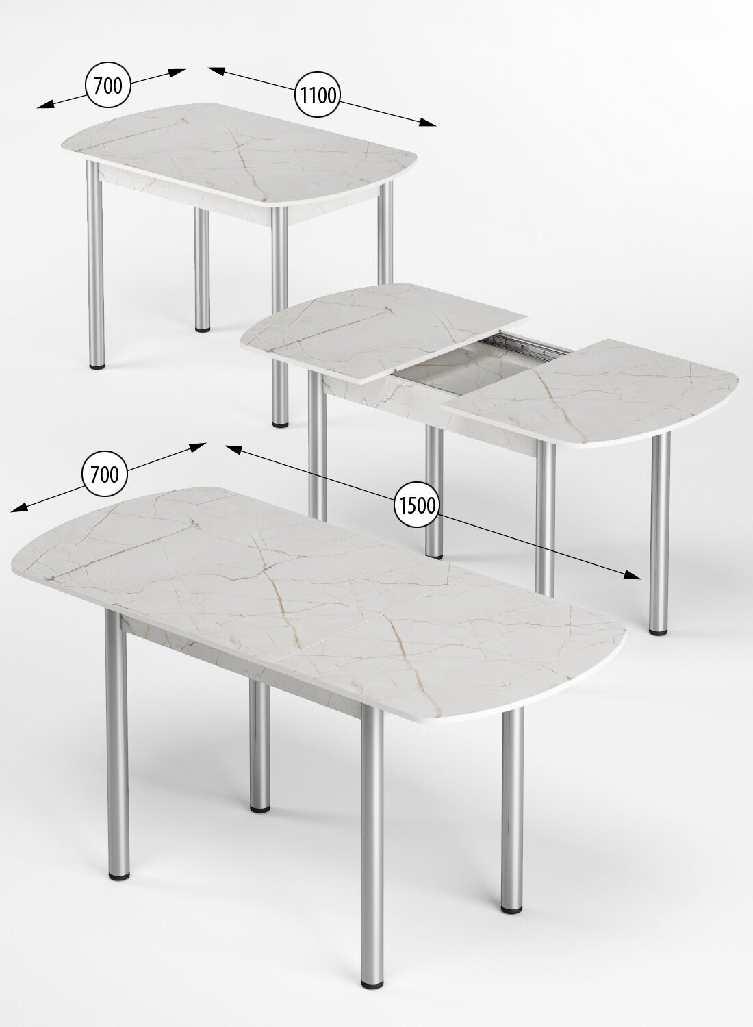 Кухонный стол раздвижной для кухни и столовой из ЛДСП, размер 70х110 см (70х150 см), высота 76 см, REGENT style, цвет оникс