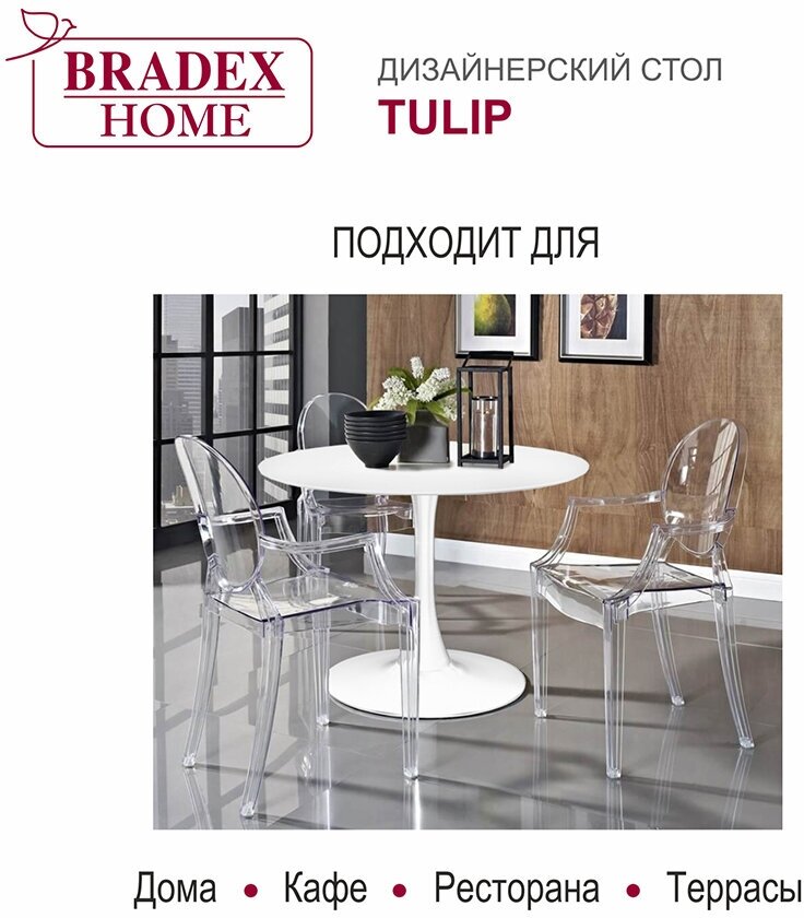 Круглый стол обеденный Tulip диам.100см, белый / Стол на кухню / Стол кухонный / Стол на дачу / Стол обеденный / Стол / Стол круглый - фотография № 3